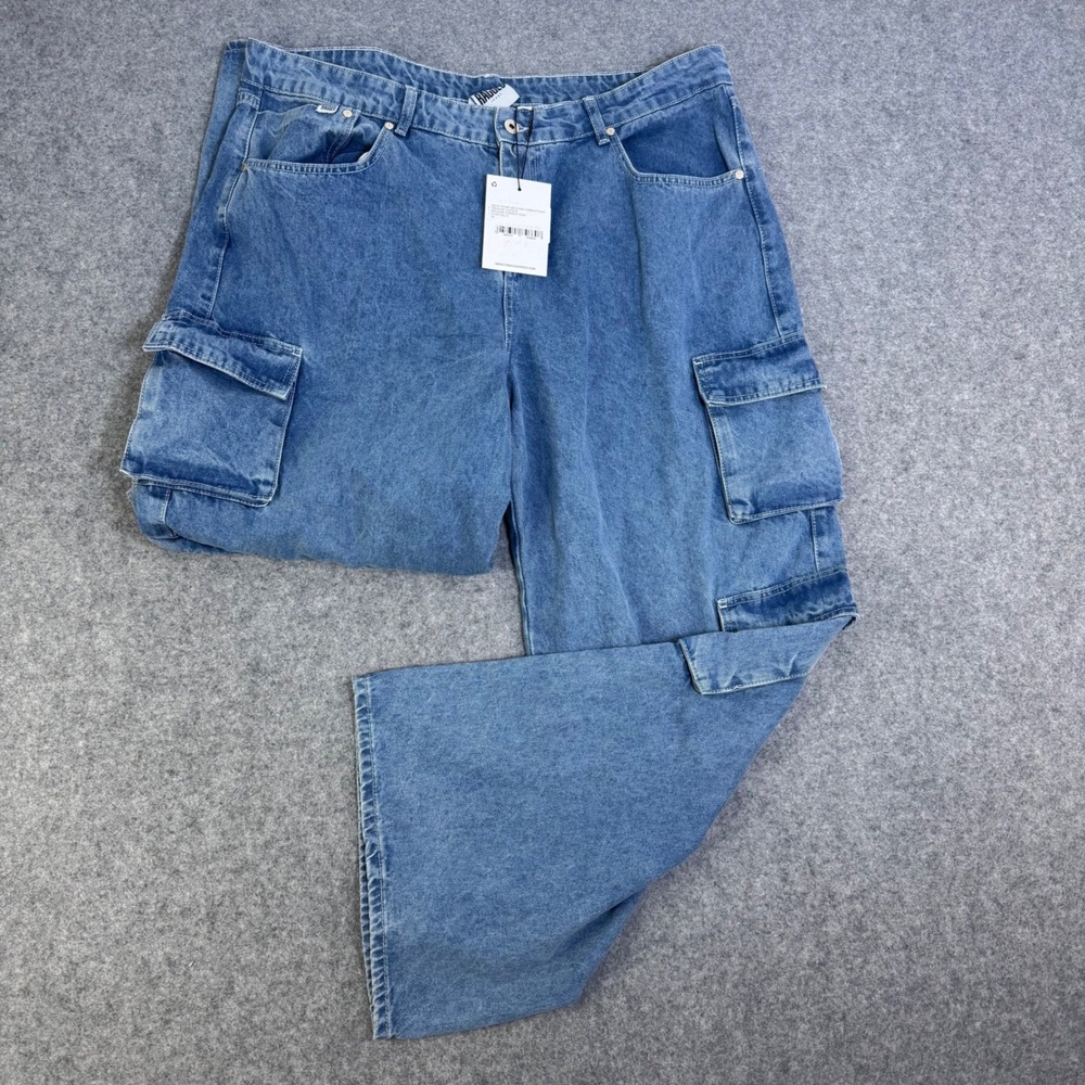 The Ragged Priest Ragged Release Combat Jeans Blue Wide Leg Denim Pants 40"